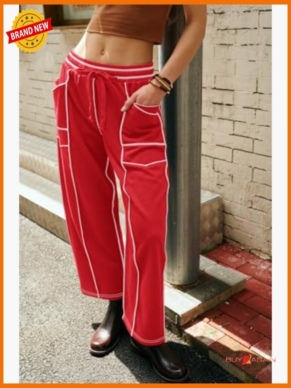 High Waisted Wide Leg Sweatpants Drawstring Lounge Baggy Pants - Picture 2 of 7